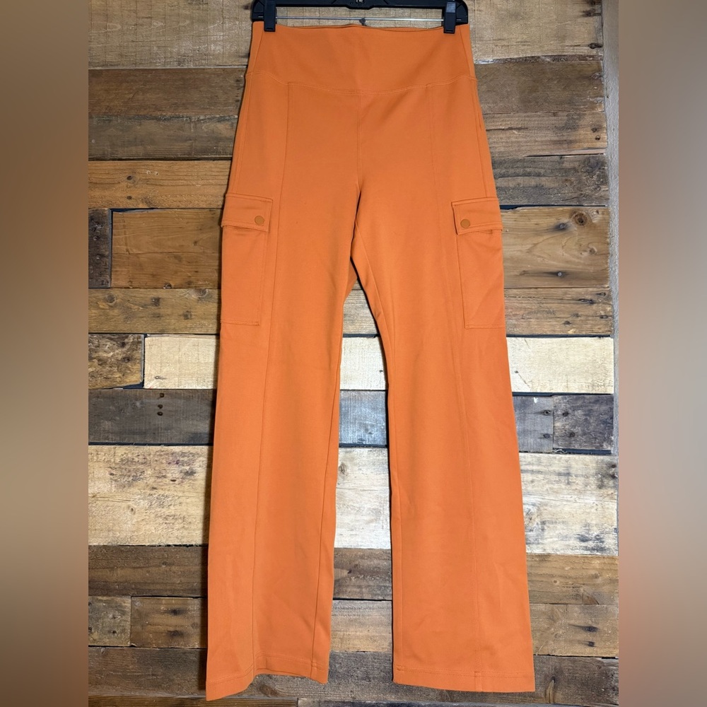 Athleta Orange Delancey Straight Cargo Pants- Size M, Zip Back Pockets